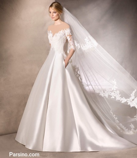  لباس عروس پرنسسی گیپور دار , مدل لباس عروس دامن بزرگ